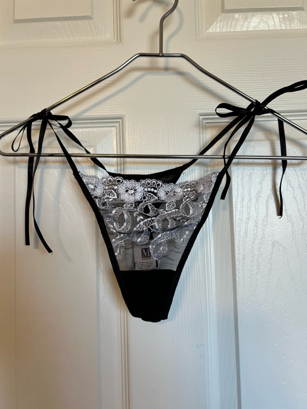 Sheer L/7 Black Lace Tie-Side Thong